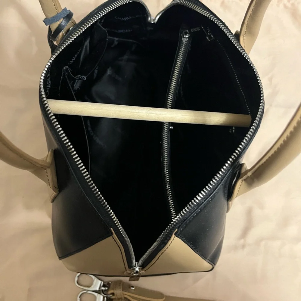 CHARLES JOURDAN PARIS NWT Black and Tan Leather Dome Satchel never carried - Picture 8 of 16